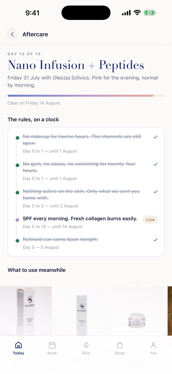 Sensora app — aftercare